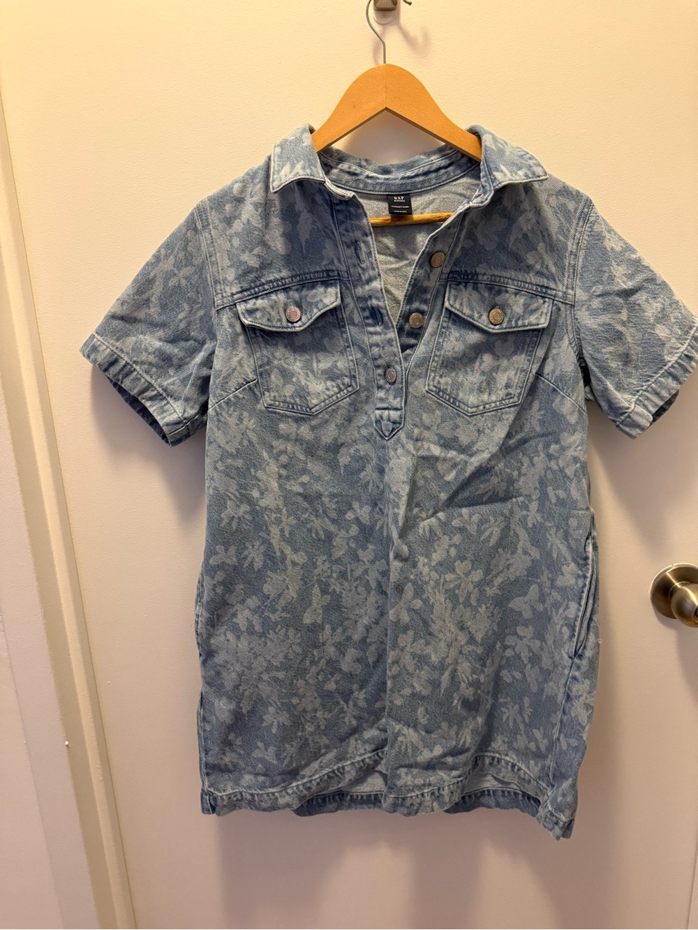 GAP Light Denim Floral Short-Sleeve Mini Dress